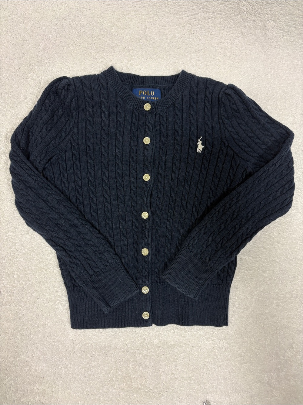 Polo by Ralph Lauren Navy Cable Knit Cardigan with Embroidered Pony girls 6